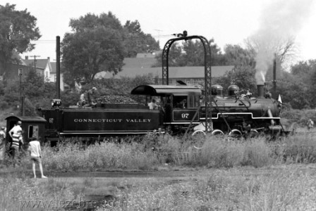 train Connecticutt Valley 2-8-0 #97 on a fan trip on the old New Haven, through Danbury, Conn